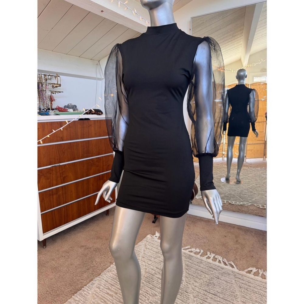Elegant Black Sheer Sleeve Dress